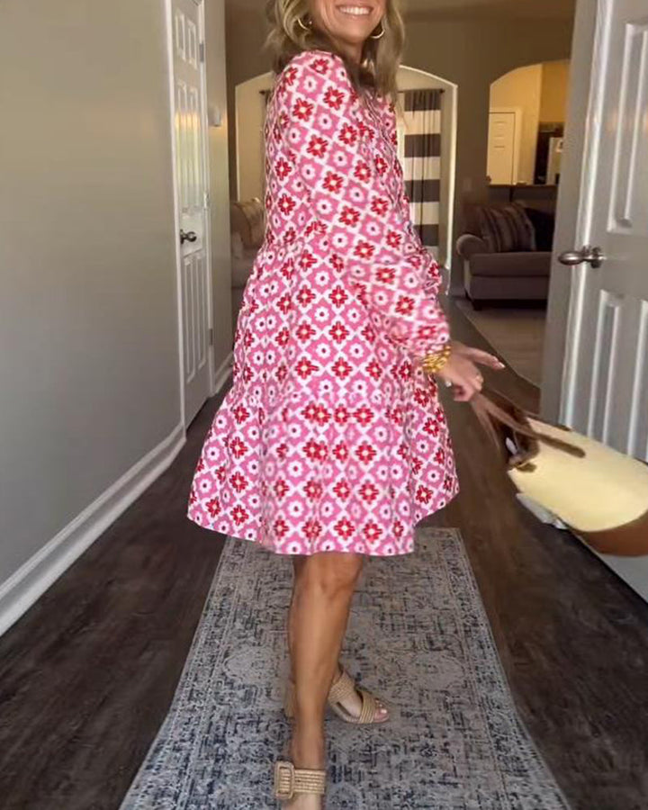 Edith | Mini Shirt Dress with Floral Print and Long Sleeves