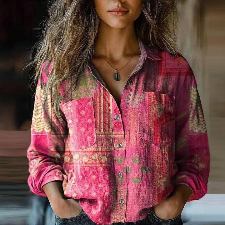 Nadia | Paisley Print Blouse with Shirt Collar and Button Front