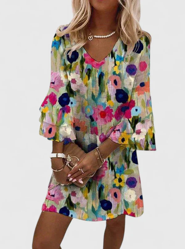 Elvira | Wedding Guest Mini Dress V-Neck Bell Sleeve