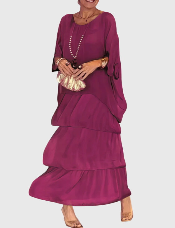 Susan | Two-Piece Set with Round Neck Top and Maxi Tiered Skirt
