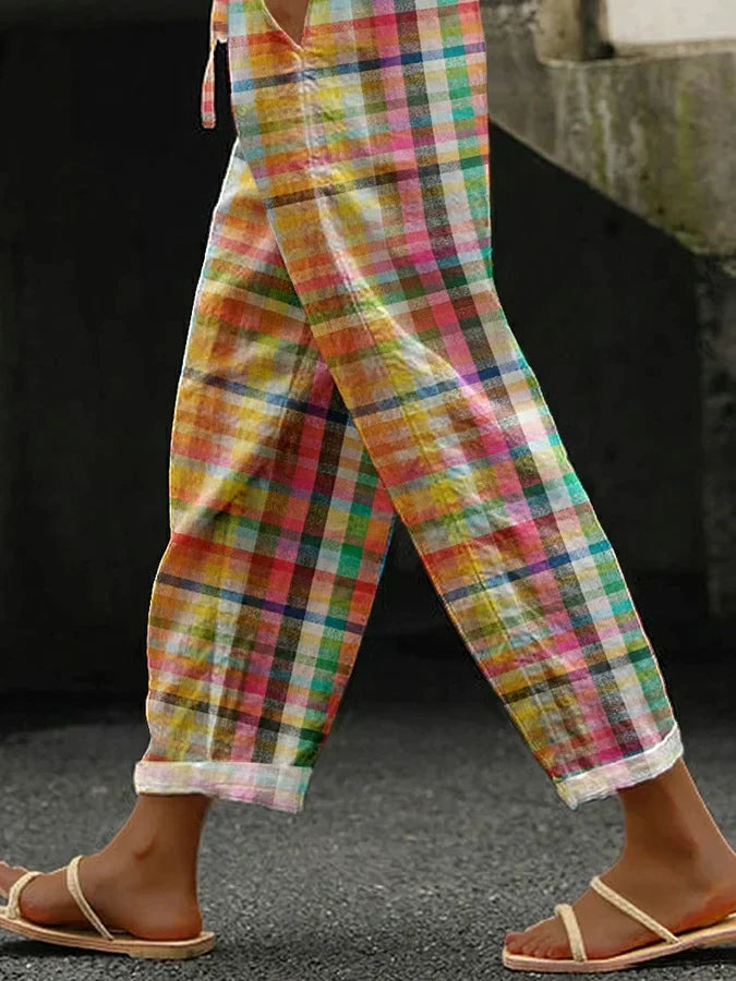 Jean | Relaxed Fit Trousers with Checked Print and Drawstring Waist