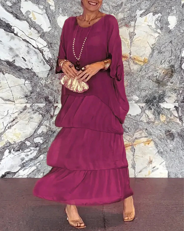 Natasha | Maxi Summer Dress with Tiered Skirt and Long Sleeves
