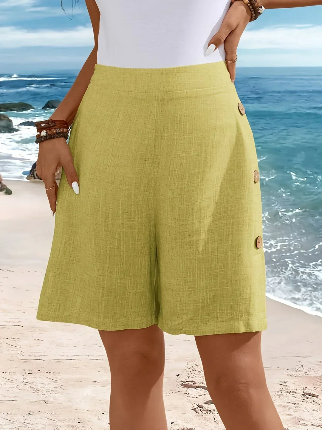 Nell | High Waist Shorts with Side Button Detail