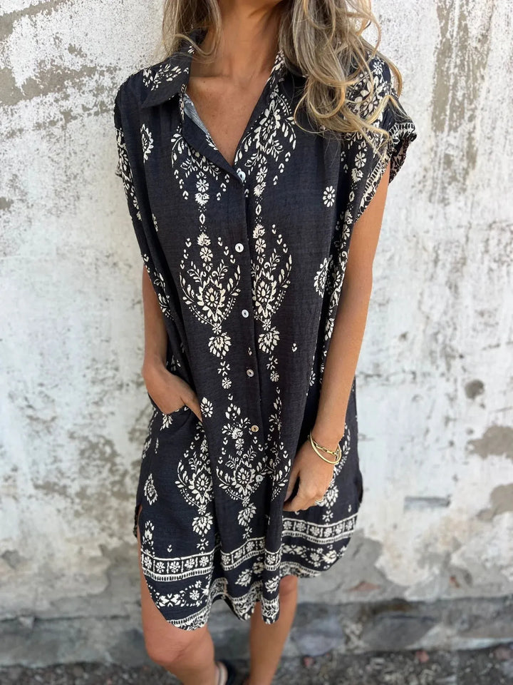 Emily | Mini Shirt Dress with Boho Print and V-Neck