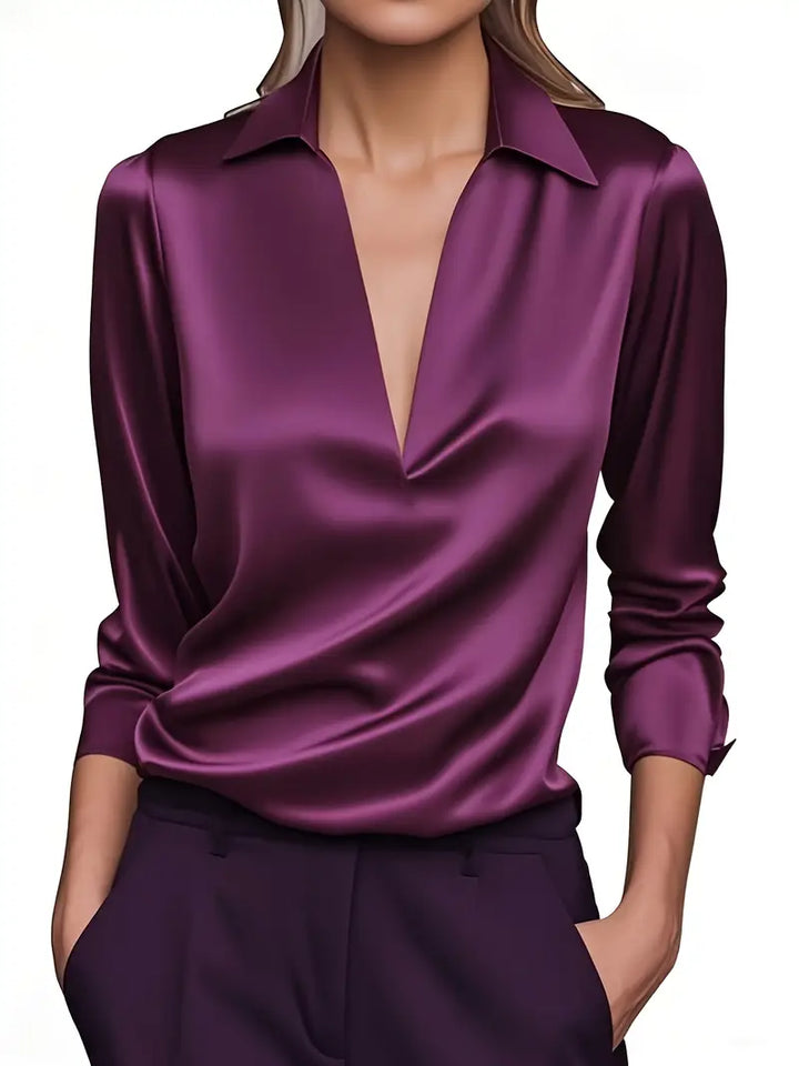 Sylv | Blouse with Deep V-Neck and Long Sleeves
