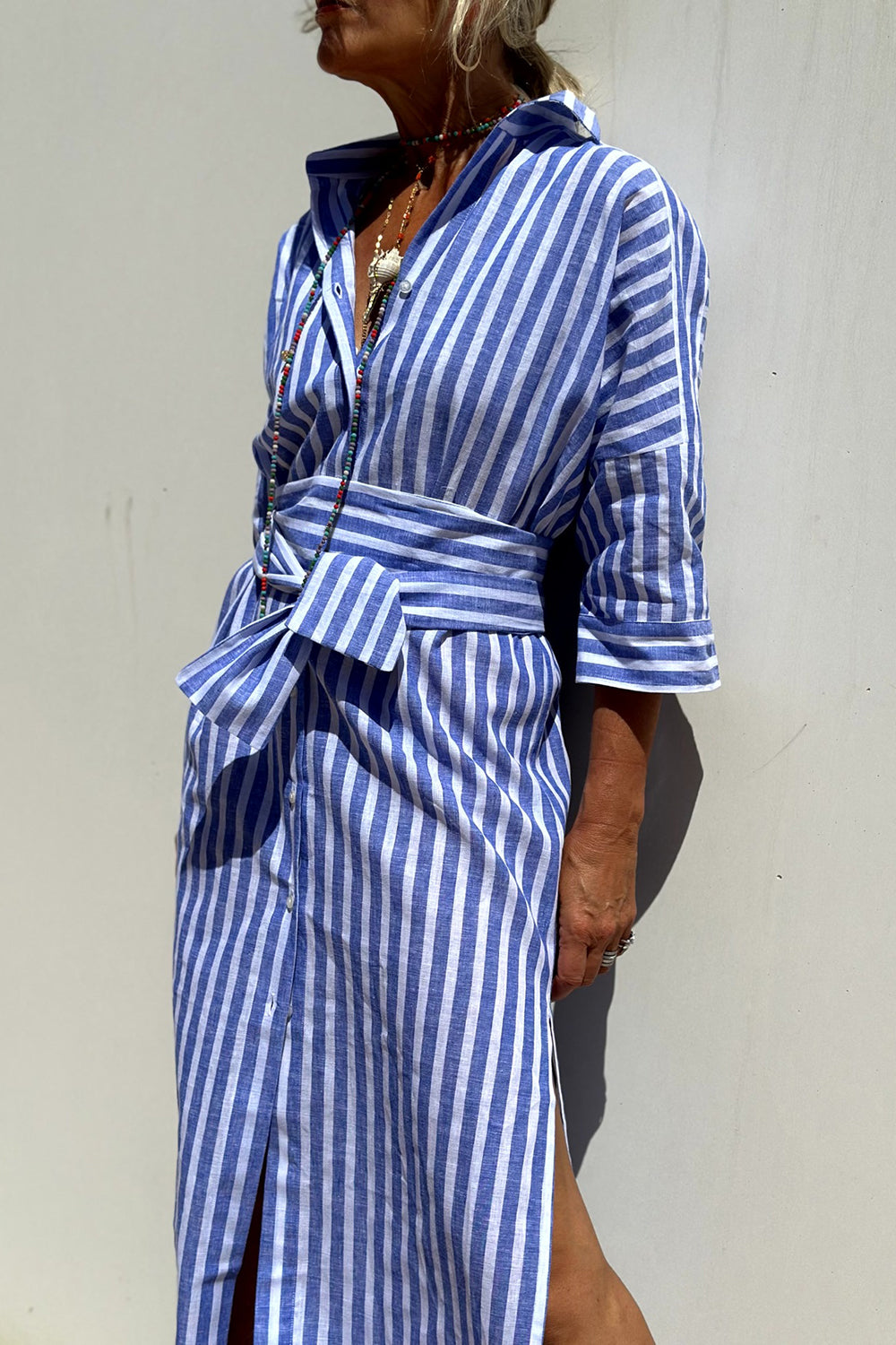 Faith | Midi Shirt Dress with Vertical Stripes