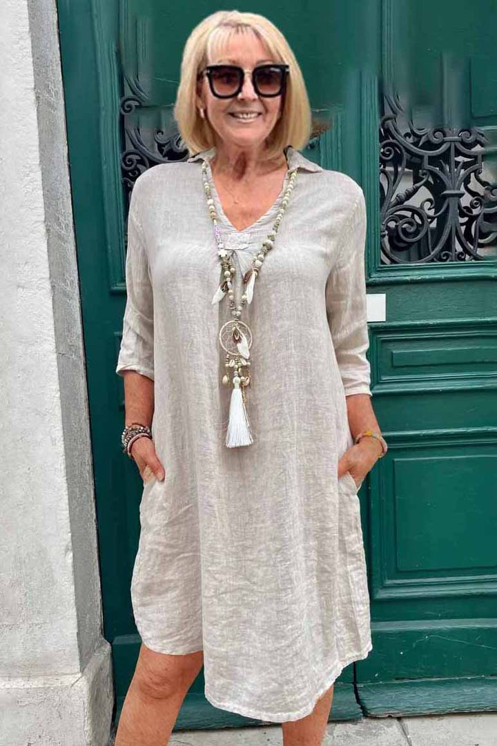 Nancy | Midi Summer Dress with V-Neck and Front Pockets