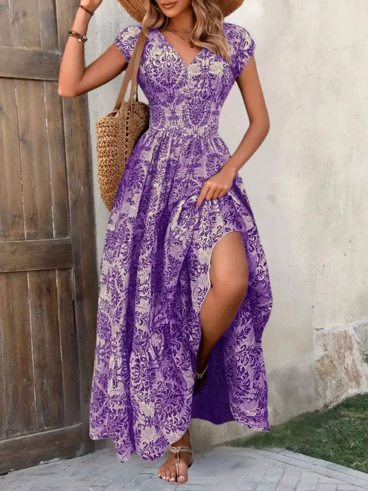 Emma | Midi Floral Print Dress with V-Neck and Sleeveless Bodice