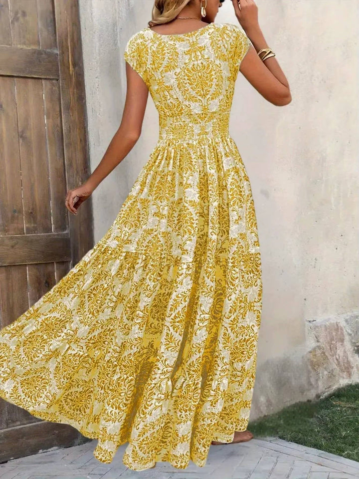 Emma | Midi Floral Print Dress with V-Neck and Sleeveless Bodice