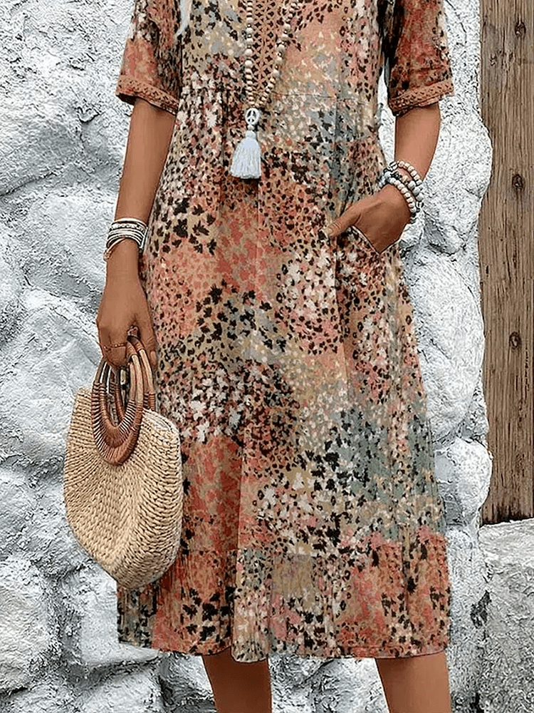 Hailey | Midi Summer Dress with Abstract Print and V-Neck