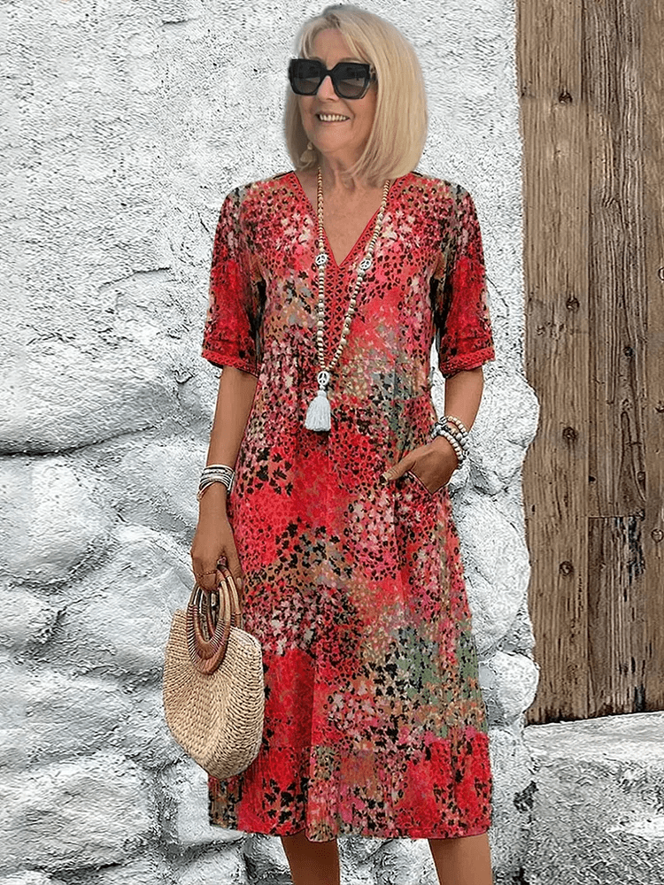 Hailey | Midi Summer Dress with Abstract Print and V-Neck
