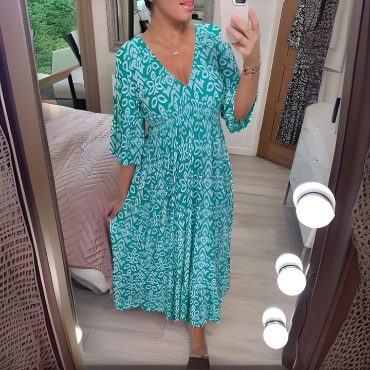 Quinn | Midi Summer Dress with Boho Print and V-Neck
