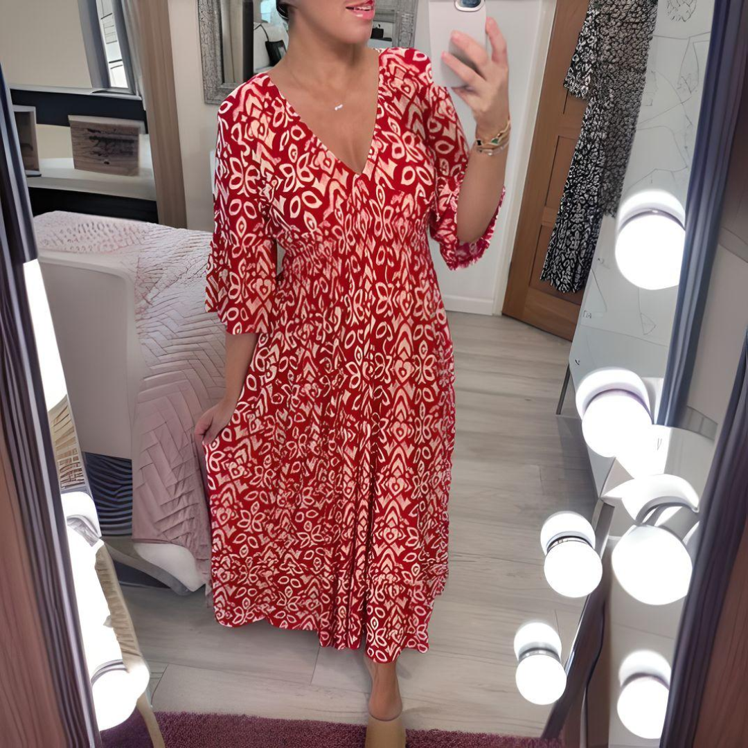 Quinn | Midi Summer Dress with Boho Print and V-Neck