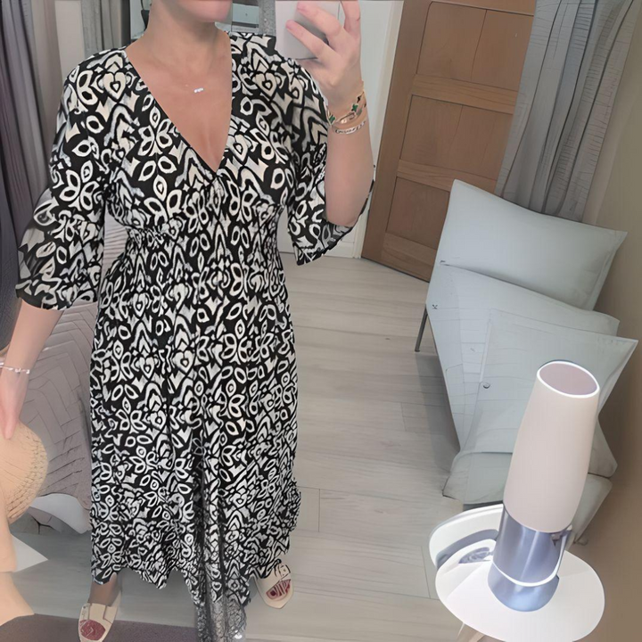 Quinn | Midi Summer Dress with Boho Print and V-Neck