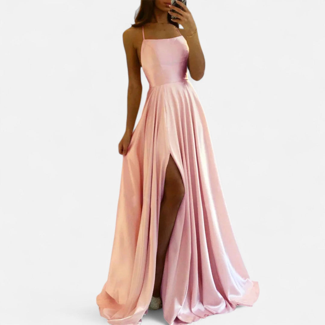 Gabrielle | Maxi Wedding Guest Dress with Thin Straps and Side Slit