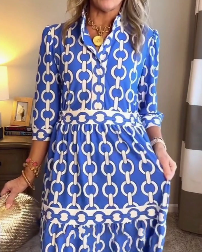 Lynn | Maxi Shirt Dress with Boho Print and Tiered Skirt