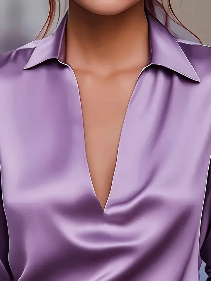 Sylv | Blouse with Deep V-Neck and Long Sleeves