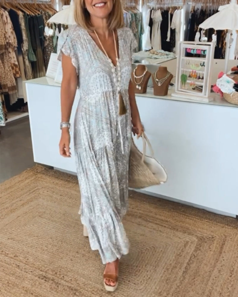Melissa | Maxi Holiday Dress with Boho Print and V-Neck