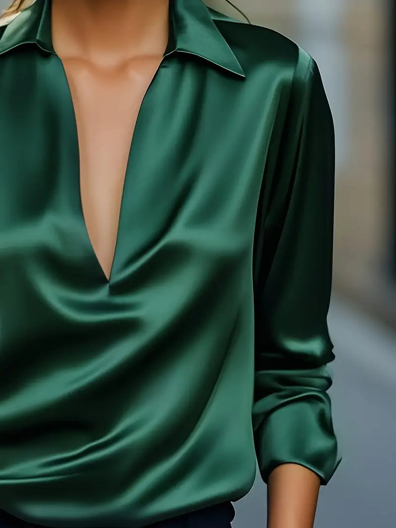 Sylv | Blouse with Deep V-Neck and Long Sleeves