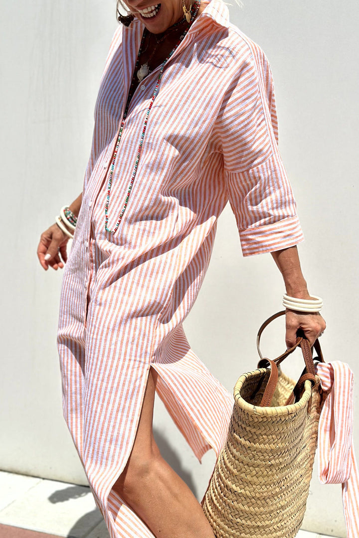 Faith | Midi Shirt Dress with Vertical Stripes