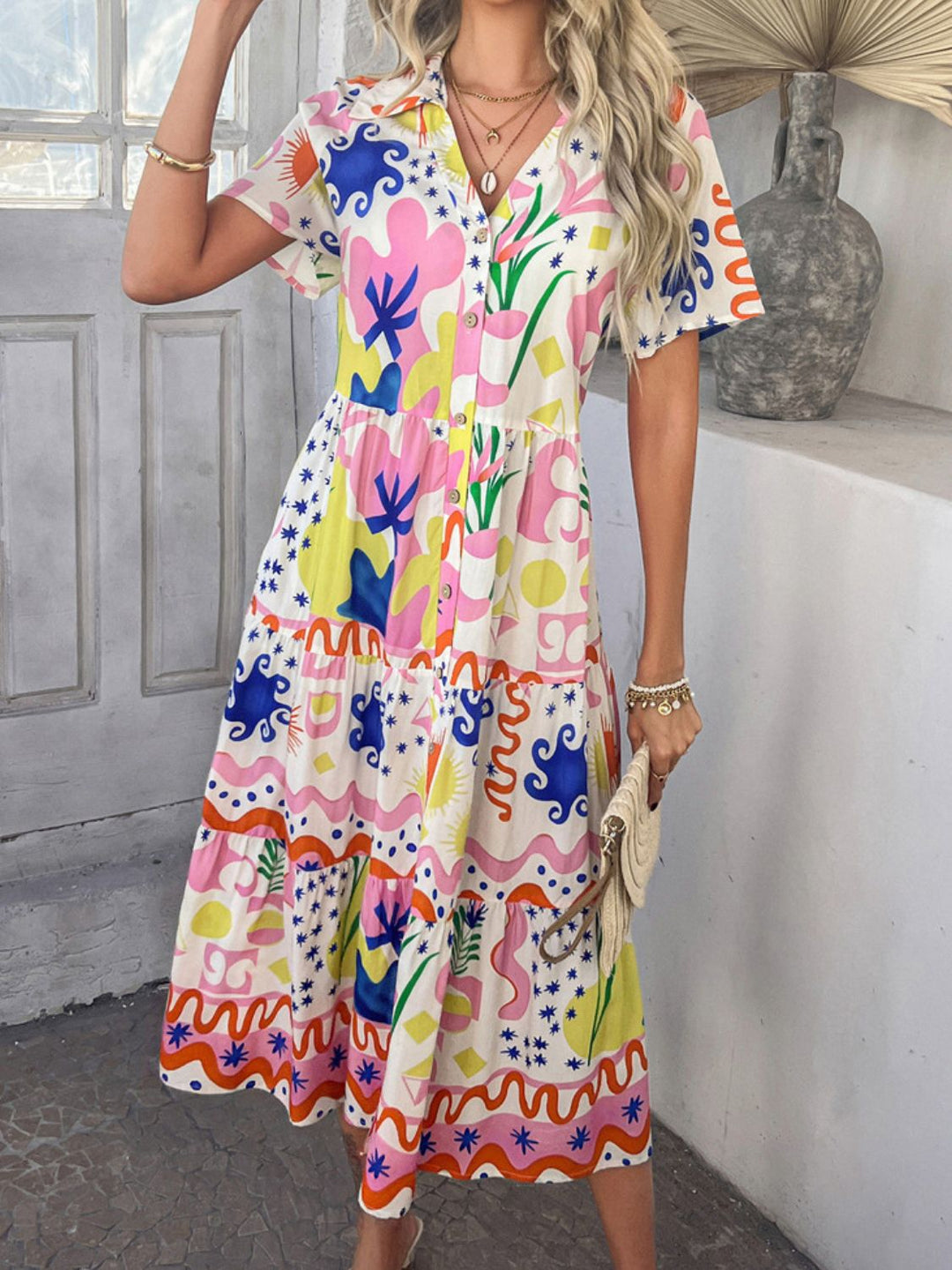 Mary | Midi Shirt Dress with Floral Print and Button Front