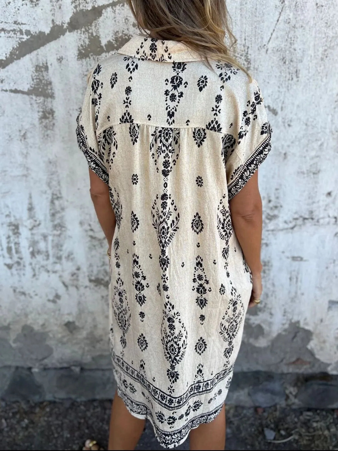 Emily | Mini Shirt Dress with Boho Print and V-Neck