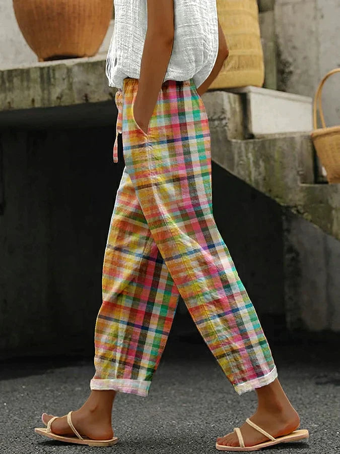 Jean | Relaxed Fit Trousers with Checked Print and Drawstring Waist