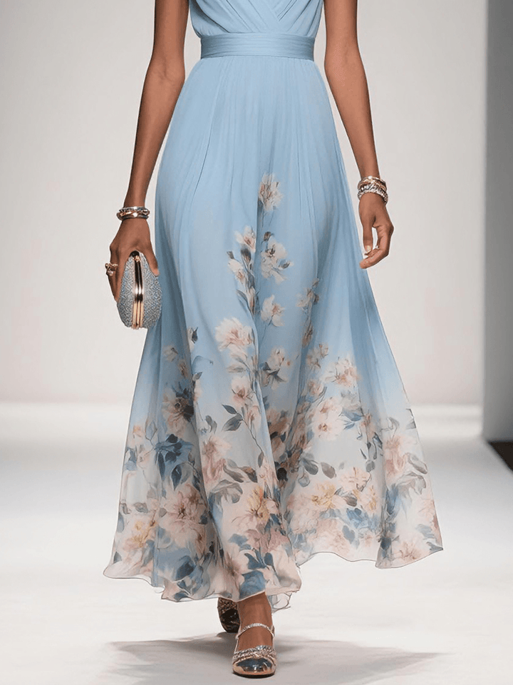 Ana | Maxi Wedding Guest Dress with Floral Print and V-Neck