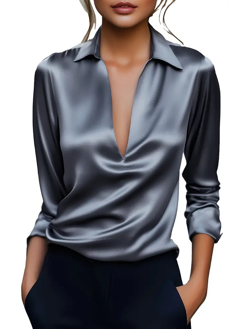 Sylv | Blouse with Deep V-Neck and Long Sleeves