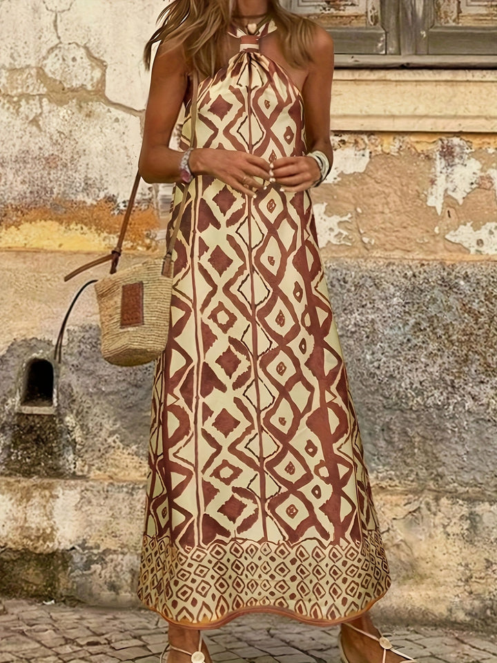 Eliza | Maxi Halter Neck Dress with Boho Print