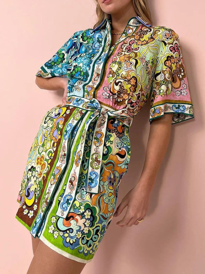 Kitty | Boho Mini Shirt Dress Belted