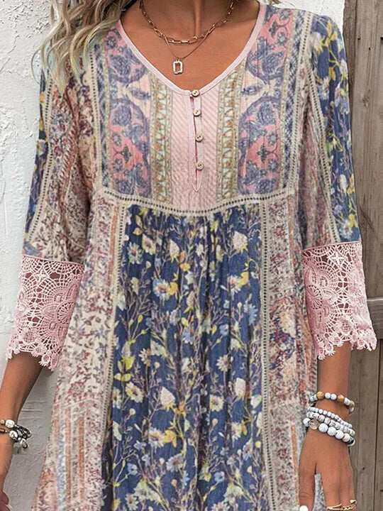 Raelynn | Midi Summer Dress with Boho Print and V-Neck