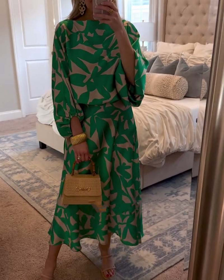 Demi | Matching Set with Abstract Print and Midi Skirt