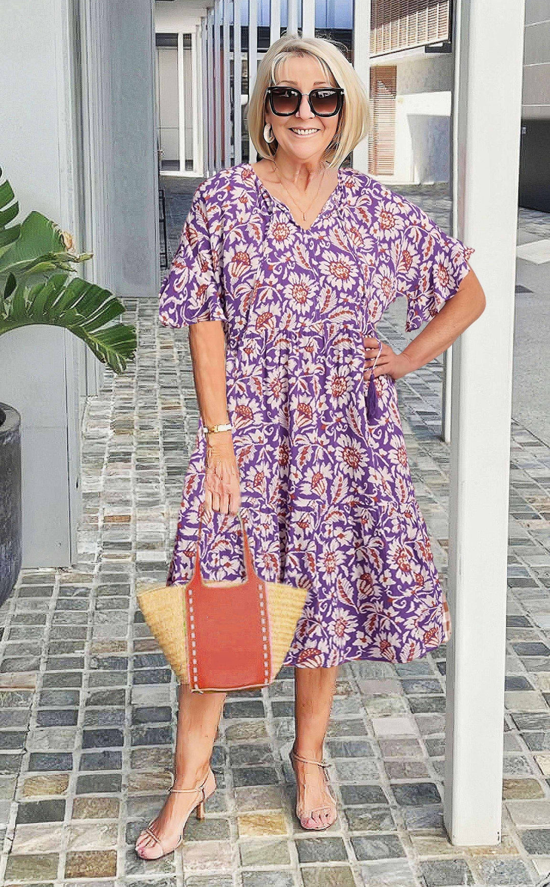 Madeline | Midi Polka Dot Dress with V-Neck and Flutter Sleeves