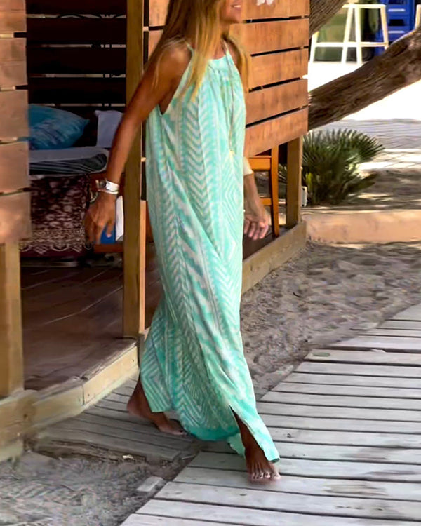 Vera | Maxi Summer Dress with Halter Neck and Geometric Print