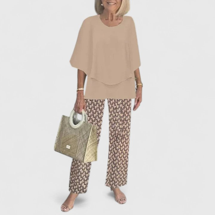 Marge | Matching Set with Floral Print Trousers and Layered Top
