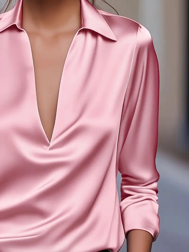 Sylv | Blouse with Deep V-Neck and Long Sleeves