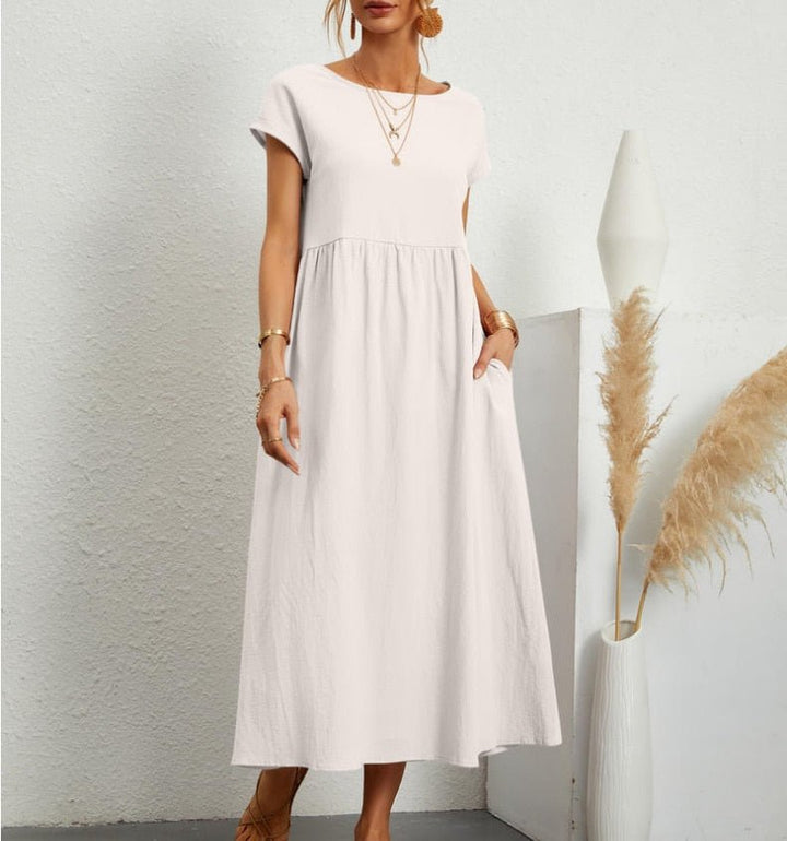 Charlotte | Midi Summer Dress with Round Neck and Side Pockets