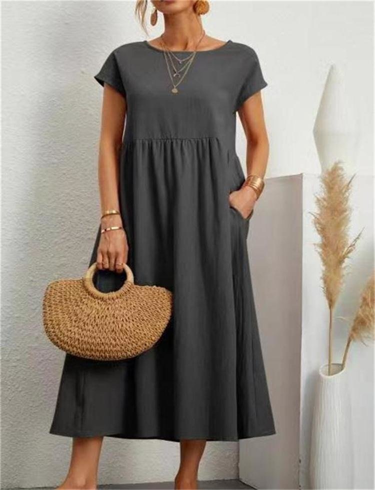 Charlotte | Midi Summer Dress with Round Neck and Side Pockets