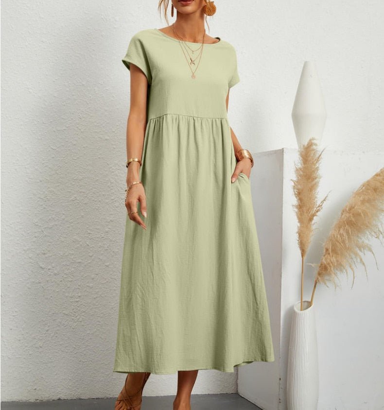 Charlotte | Midi Summer Dress with Round Neck and Side Pockets