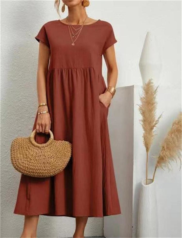 Charlotte | Midi Summer Dress with Round Neck and Side Pockets