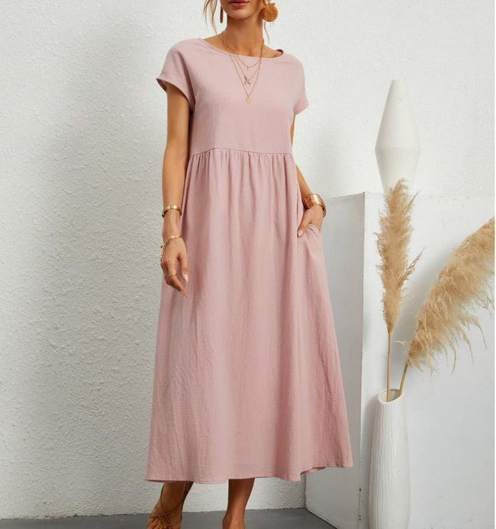 Charlotte | Midi Summer Dress with Round Neck and Side Pockets