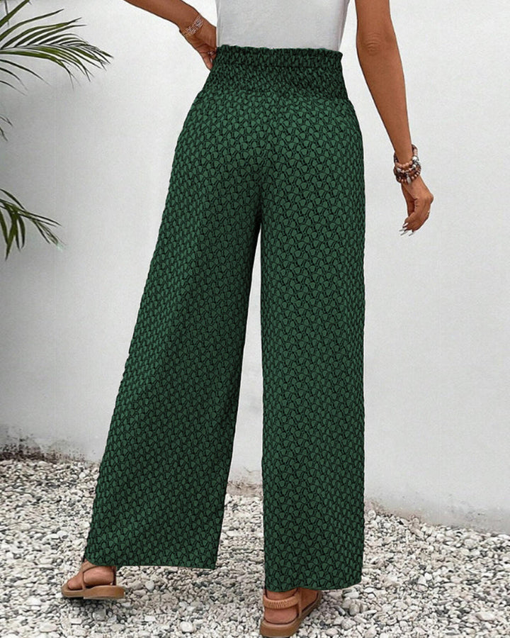 Wia | Floral Print Wide-Leg Trousers with Smocked Waist and Ditsy Print