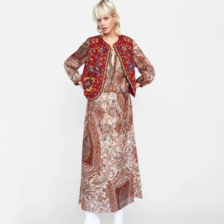 Roma | Boho Print Blouse with V Neckline and Wide Sleeves