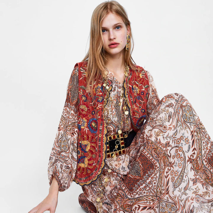 Roma | Boho Print Blouse with V Neckline and Wide Sleeves