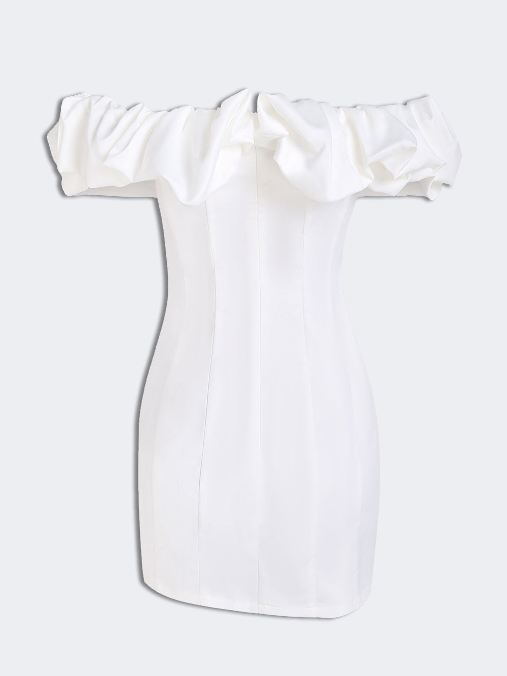 Una | Mini Wedding Guest Dress with Off Shoulder and Ruffle Bodice