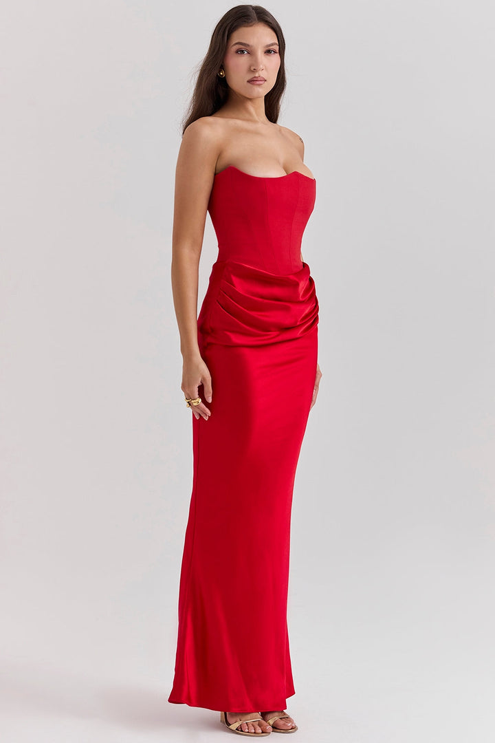 Sienna | Maxi Wedding Guest Dress with Corset Bodice and Strapless Cut