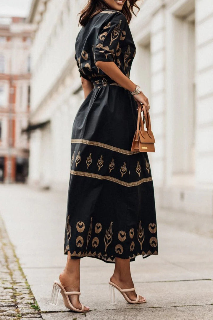Frances | Boho Midi Dress Printed Belted