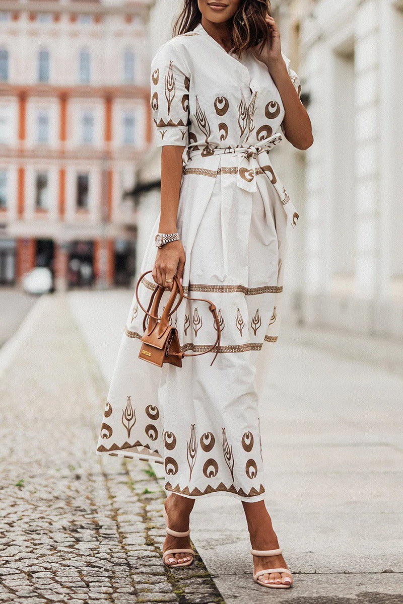 Frances | Boho Midi Dress Printed Belted