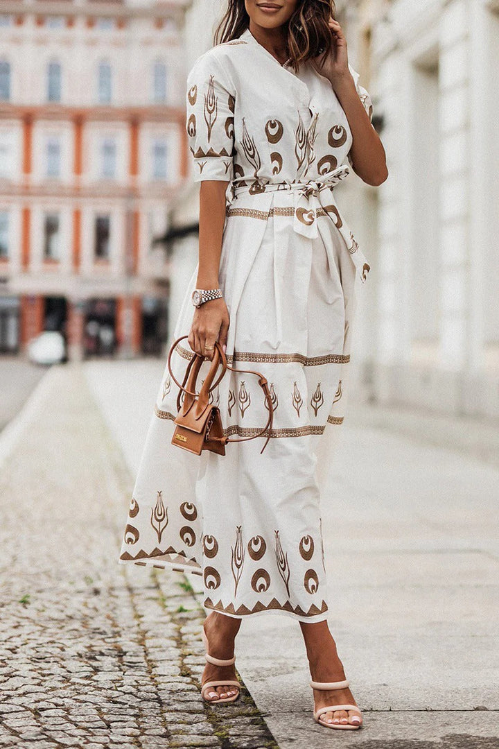 Frances | Boho Midi Dress Printed Belted